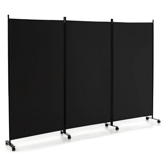 3 Panel Folding Room Divider with Lockable Wheels, Black Room Dividers Black at Gallery Canada