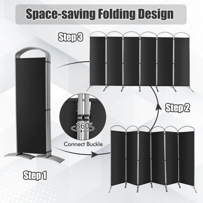 6-Panels Freestanding Folding Privacy Screen, Black Room Dividers at Gallery Canada