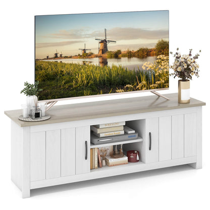 TV Stand With 2 Cabinets, Open Shelves, For 65 Inch TVs, Natural Entertainment Centers & TV Stands Natural at Gallery Canada