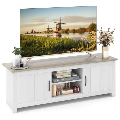TV Stand With 2 Cabinets, Open Shelves, For 65 Inch TVs, Natural