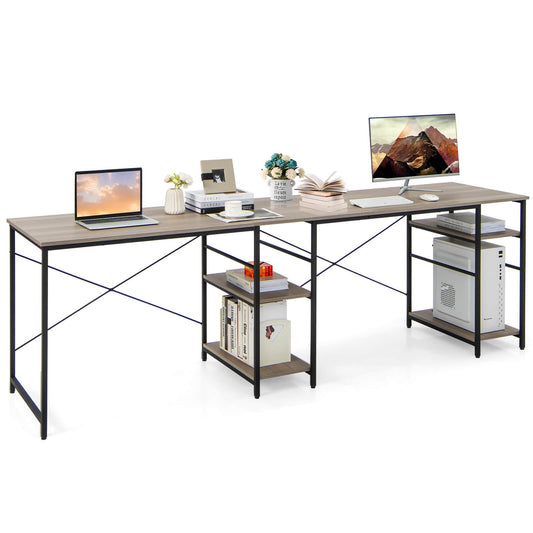 L Shaped Computer Desk with 4 Storage Shelves and Cable Holes, Gray - Gallery Canada