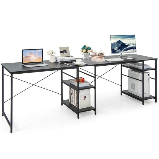 L Shaped Computer Desk with 4 Storage Shelves and Cable Holes, Black at Gallery Canada