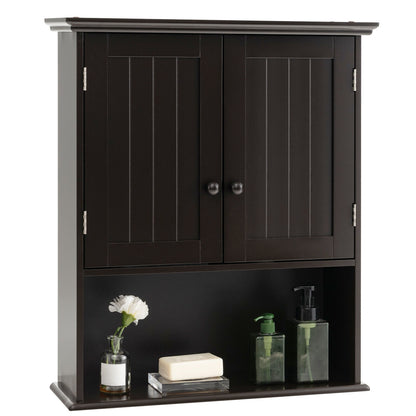 2-Door Wall Mount Bathroom Storage Cabinet with Open Shelf, Espresso Wall Cabinets at Gallery Canada