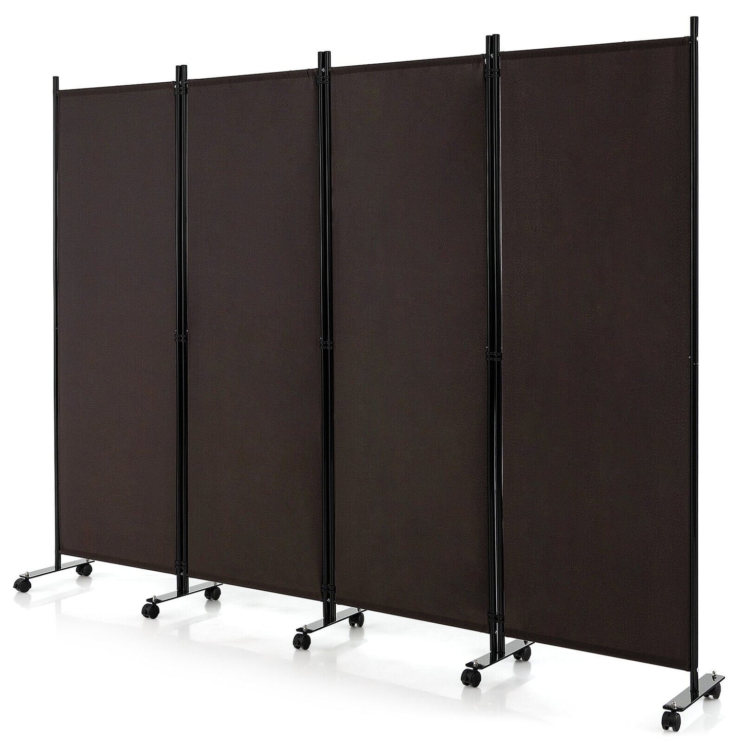 4-Panel Folding Room Divider 6 Feet Rolling Privacy Screen with Lockable Wheels, Brown Room Dividers Brown at Gallery Canada