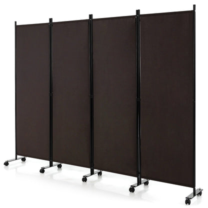 4-Panel Folding Room Divider 6 Feet Rolling Privacy Screen with Lockable Wheels, Brown Room Dividers Brown at Gallery Canada