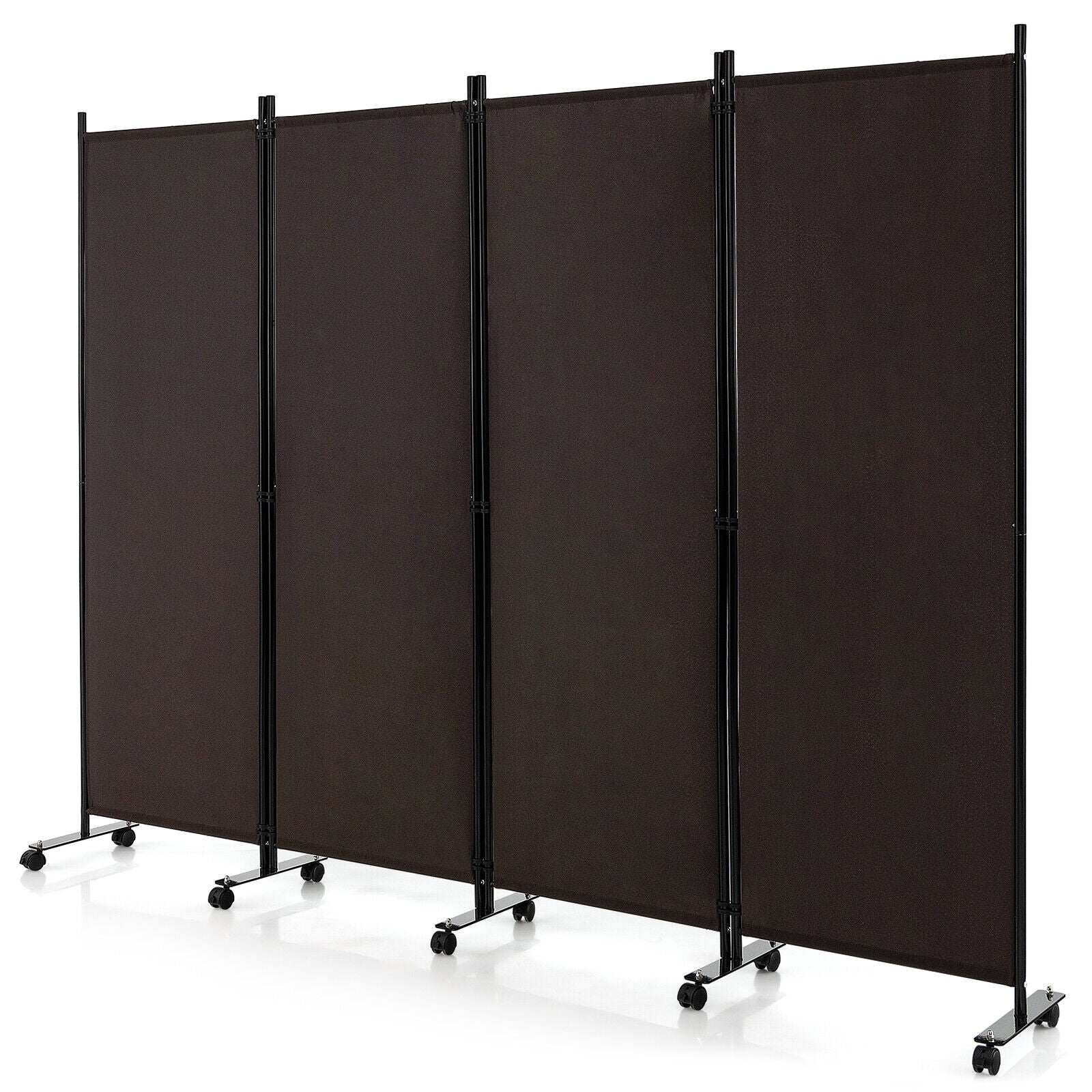4-Panel Folding Room Divider, 6 Feet, Rolling Privacy Screen, Brown Room Dividers Brown at Gallery Canada