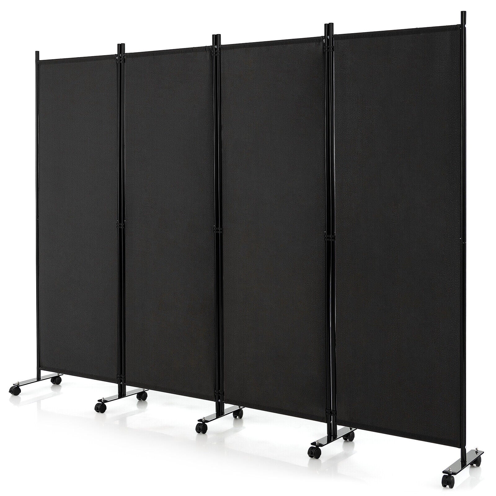 4-Panel Folding Room Divider, 6 Feet, Lockable Wheels, Black Room Dividers Black at Gallery Canada