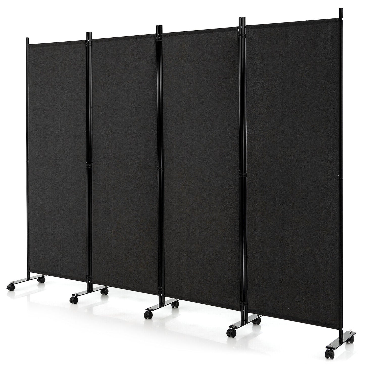 4-Panel Folding Room Divider, 6 Feet, Lockable Wheels, Black Room Dividers Black at Gallery Canada