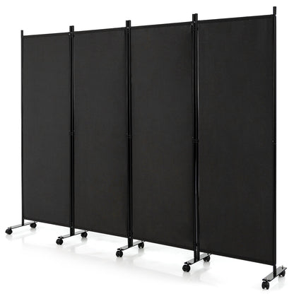 4-Panel Folding Room Divider, 6 Feet, Lockable Wheels, Black Room Dividers Black at Gallery Canada