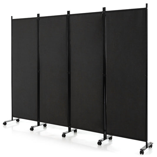 4-Panel Folding Room Divider, 6 Feet, Lockable Wheels, Black Room Dividers Black at Gallery Canada