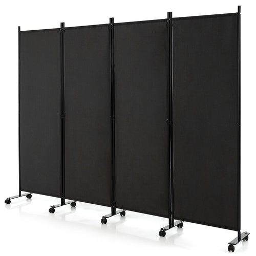 4-Panel Folding Room Divider, 6 Feet, Lockable Wheels, Black