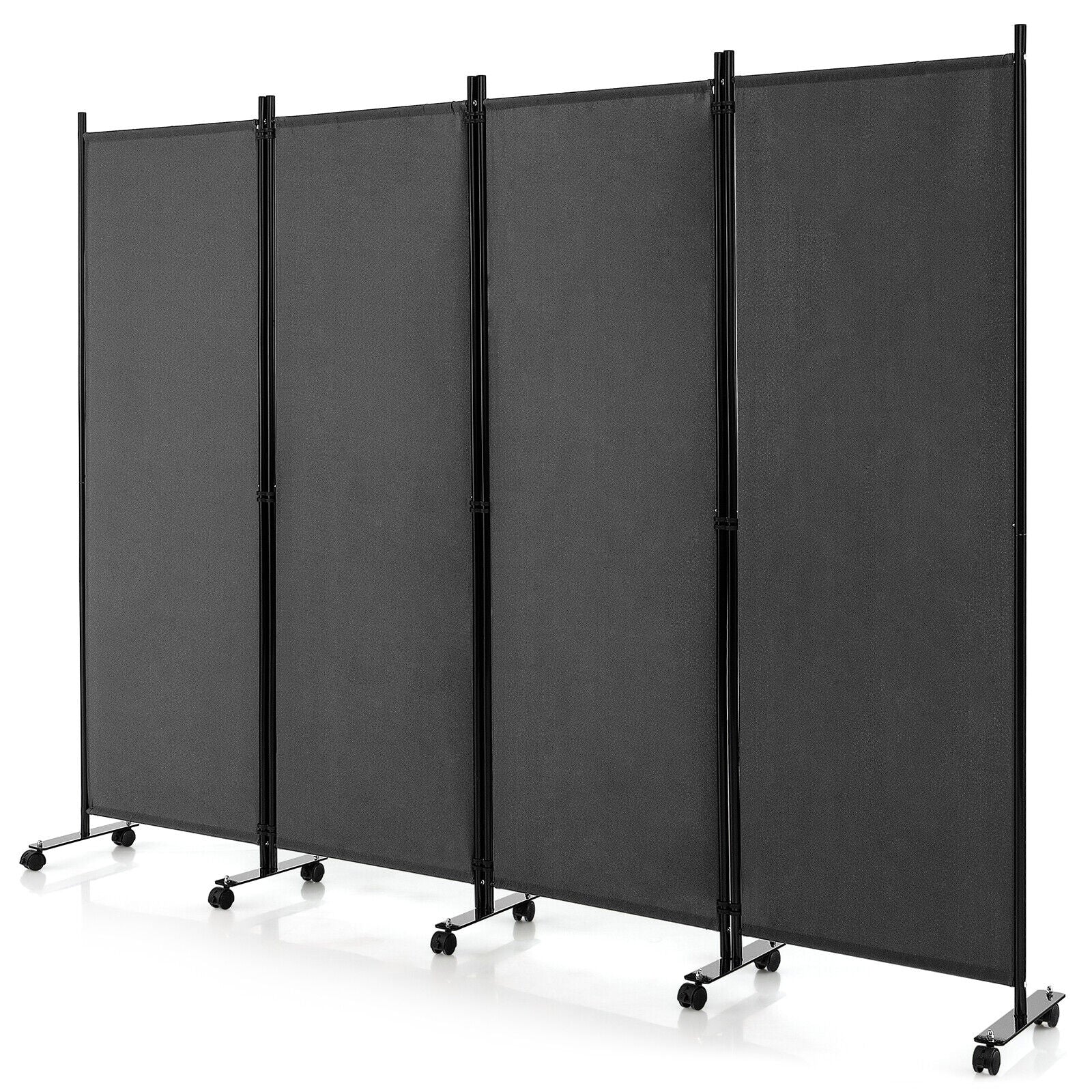 4-Panel Folding Room Divider 6 Feet Rolling Privacy Screen with Lockable Wheels, Gray Room Dividers Gray at Gallery Canada