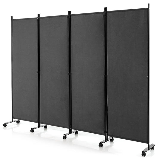 4-Panel Folding Room Divider 6 Feet Rolling Privacy Screen with Lockable Wheels, Gray Room Dividers Gray at Gallery Canada
