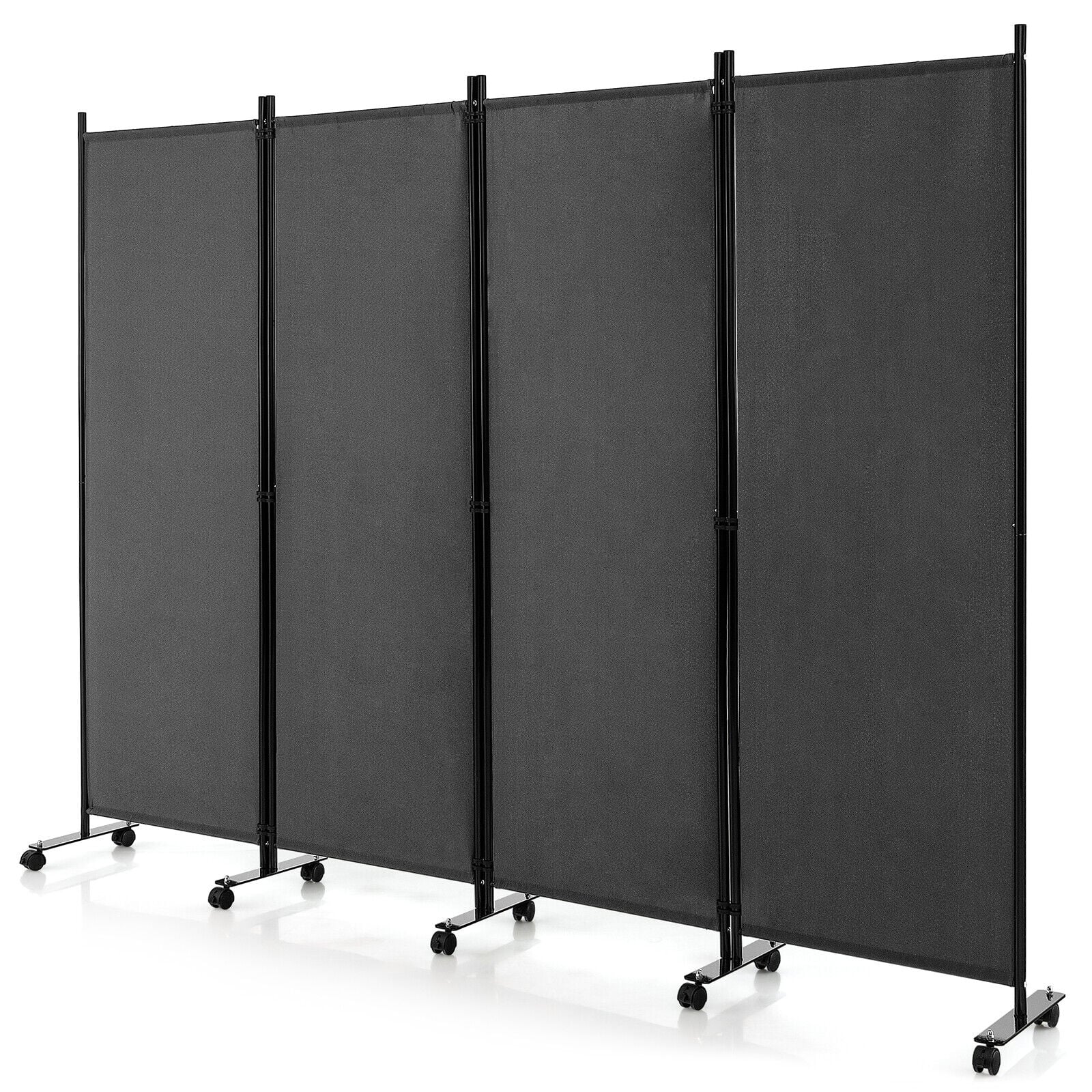 4-Panel Folding Room Divider, 6 Feet, Lockable Wheels, Gray Room Dividers Gray at Gallery Canada