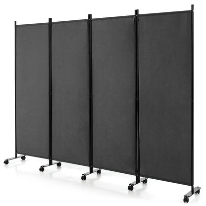 4-Panel Folding Room Divider, 6 Feet, Lockable Wheels, Gray Room Dividers Gray at Gallery Canada