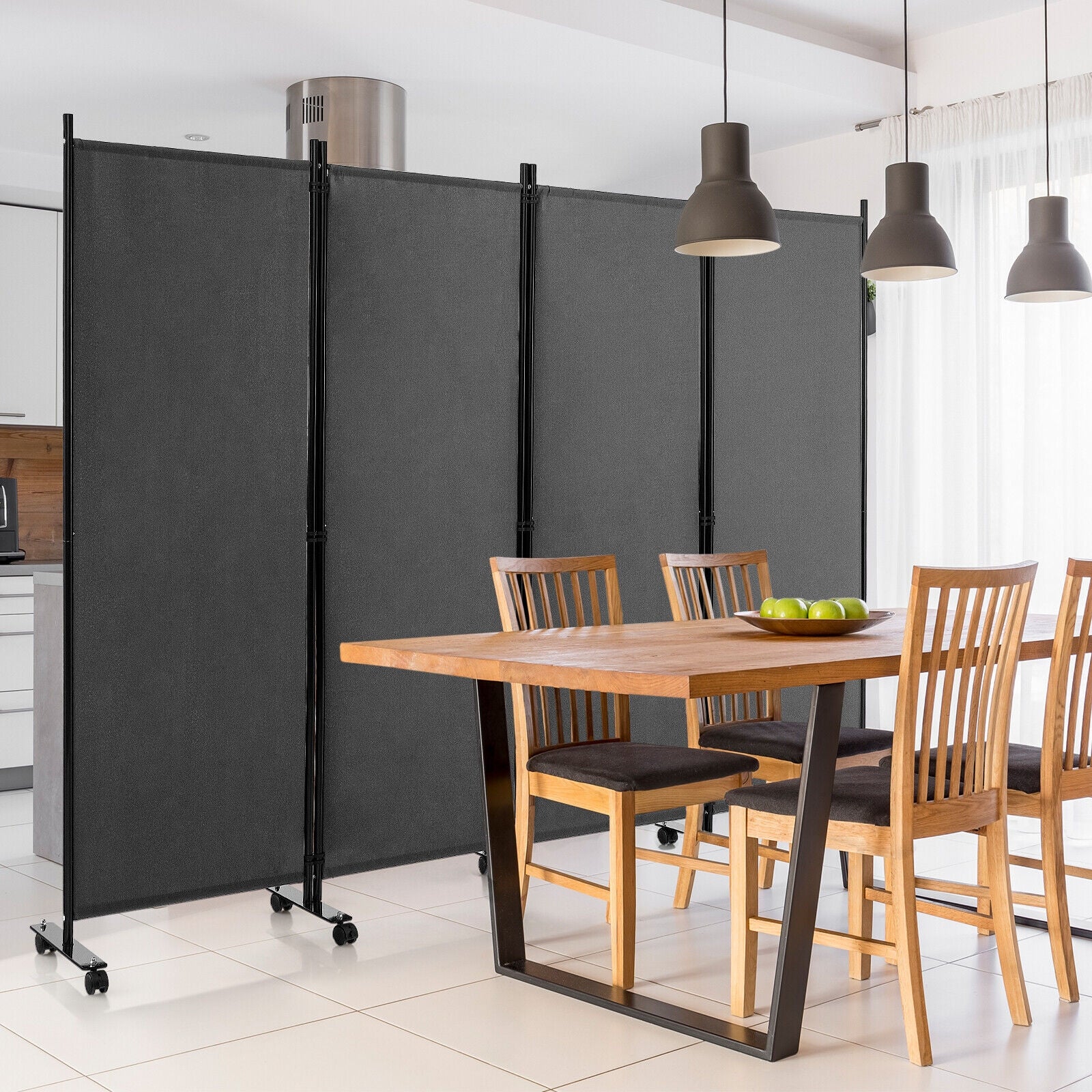 4-Panel Folding Room Divider, 6 Feet, Lockable Wheels, Gray Room Dividers at Gallery Canada