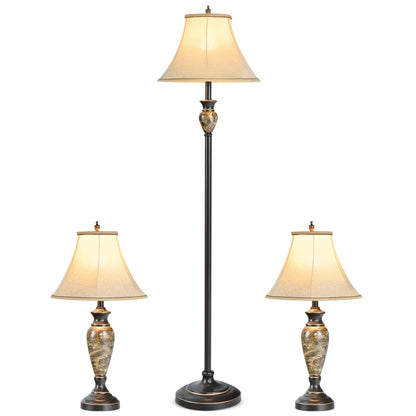 3-Piece Table and Floor Lamp Set with Linen Fabric Lamp Shades, Beige Table & Floor Lamps Beige at Gallery Canada