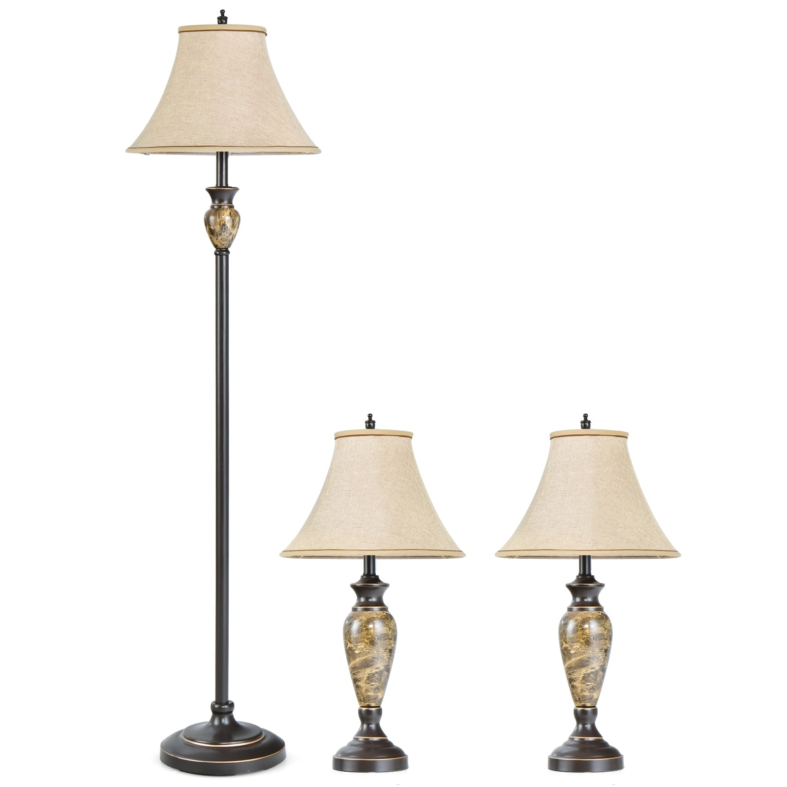 3-Piece Table and Floor Lamp Set with Linen Fabric Lamp Shades, Beige Table & Floor Lamps at Gallery Canada