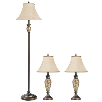 3-Piece Table and Floor Lamp Set with Linen Fabric Lamp Shades, Beige Table & Floor Lamps at Gallery Canada