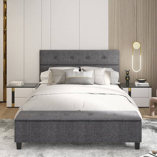 Full/Queen/Twin Upholstered Bed Frame with Ottoman Storage-Queen Size, Gray - Gallery Canada