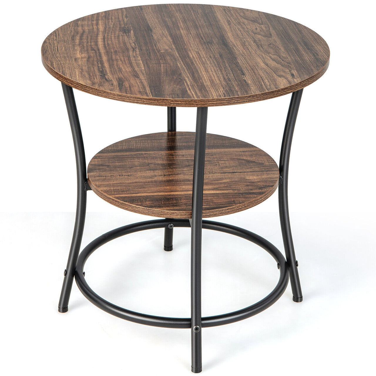 2-Tier Round End Table with Open Storage Shelf and Sturdy Metal Frame - Gallery View 4 of 9