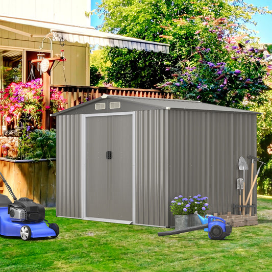 8 x 6 Feet Galvanized Steel Storage Shed for Garden Yard, Gray Sheds & Outdoor Storage Gray at Gallery Canada