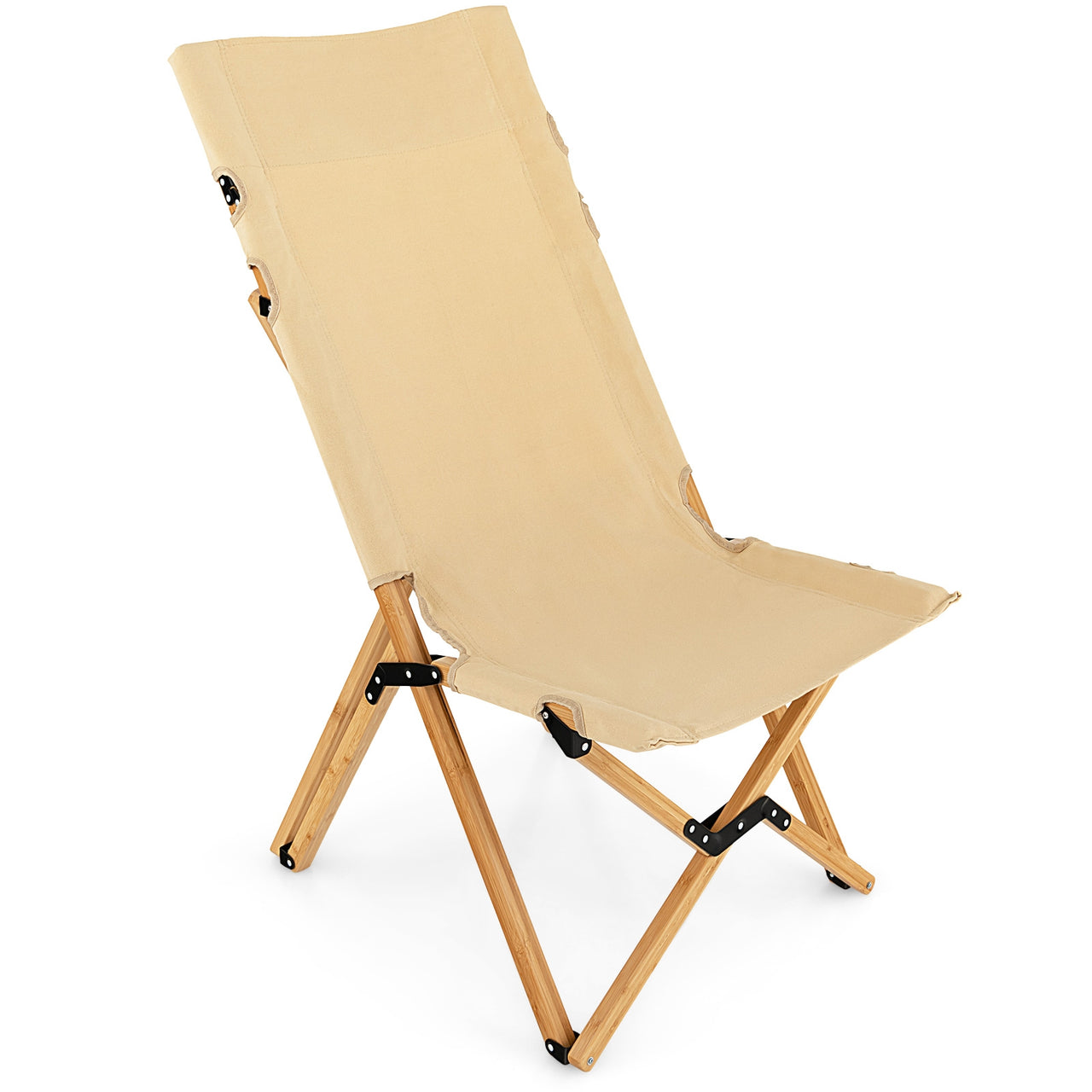 Bamboo Folding Camping Chair with 2-Level Adjustable Backrest - Gallery View 1 of 9