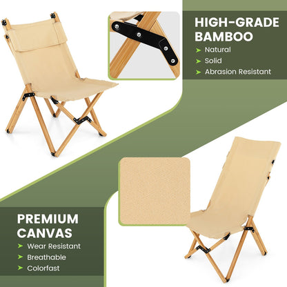 Bamboo Folding Camping Chair with 2-Level Adjustable Backrest, Natural - Gallery Canada