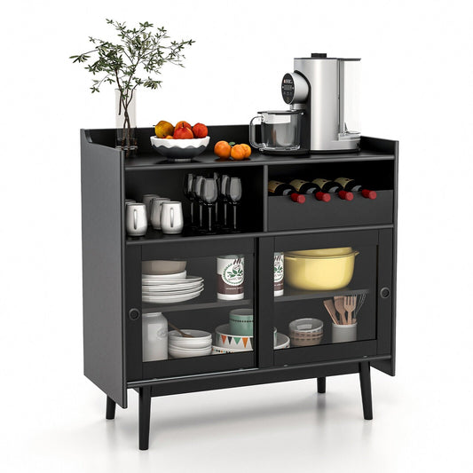 Kitchen Buffet Sideboard with Wine Rack and Sliding Door, Black - Gallery Canada