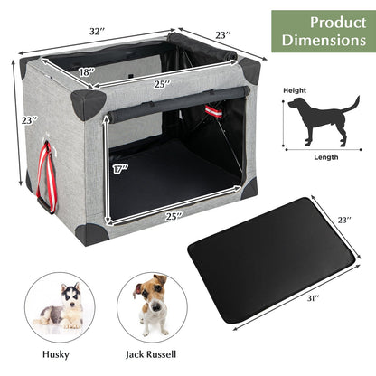 M/L/XL 3-Door Dog Crate with Removable Pad and Metal Frame-L, Gray