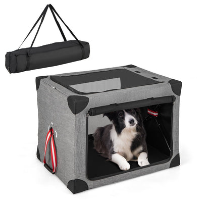 M/L/XL 3-Door Dog Crate with Removable Pad and Metal Frame-L, Gray