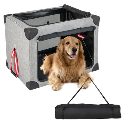 M/L/XL 3-Door Dog Crate with Removable Pad and Metal Frame-XL, Gray