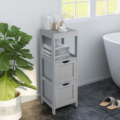 Wooden Bathroom Floor Cabinet with Removable Drawers, Gray