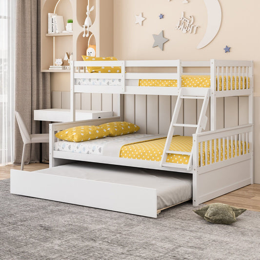 Twin Over Full Convertible Bunk Bed with Twin Trundle, White - Gallery Canada