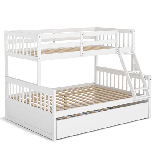 Twin Over Full Bunk Bed With Trundle, White