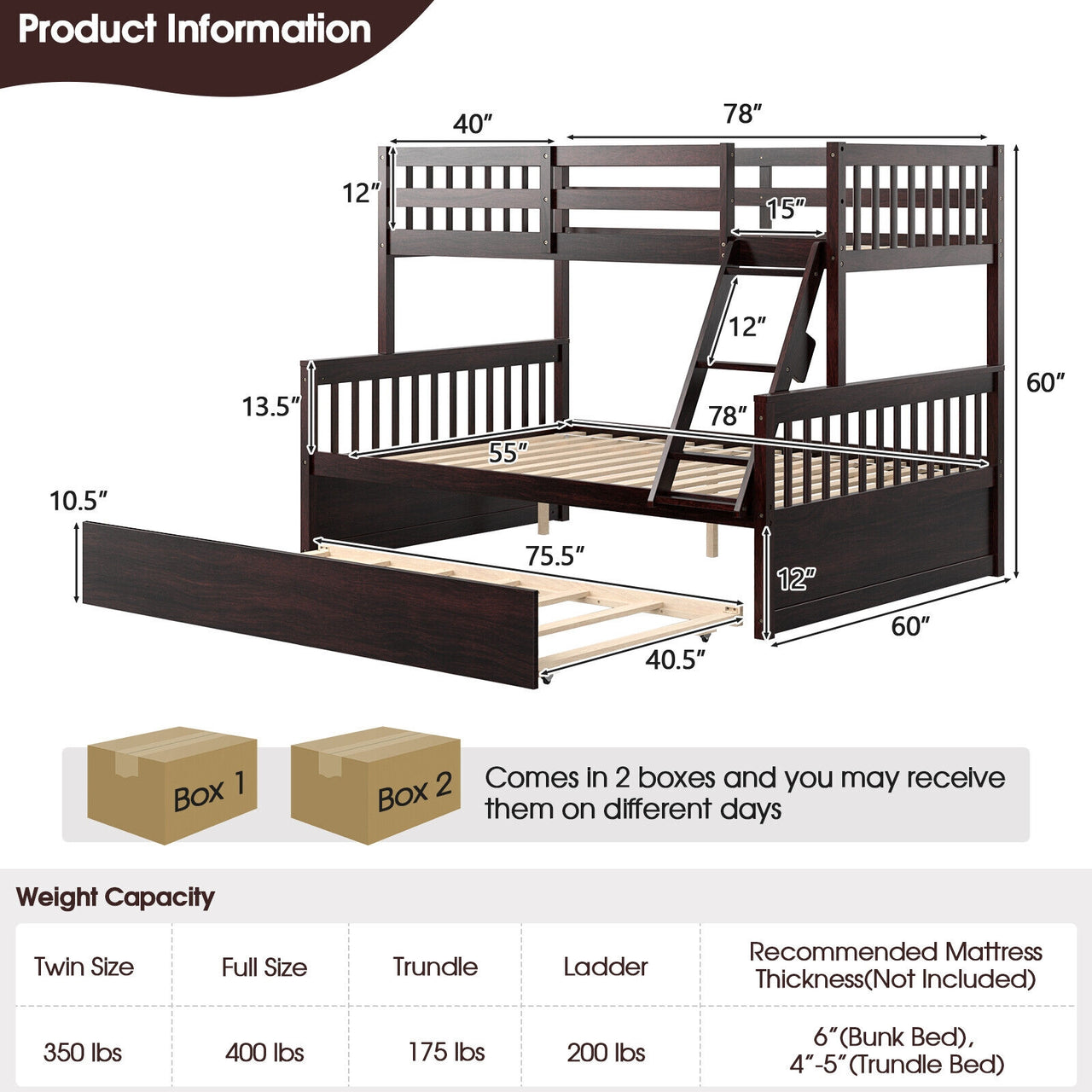 Twin Over Full Convertible Bunk Bed with Twin Trundle - Gallery View 5 of 10