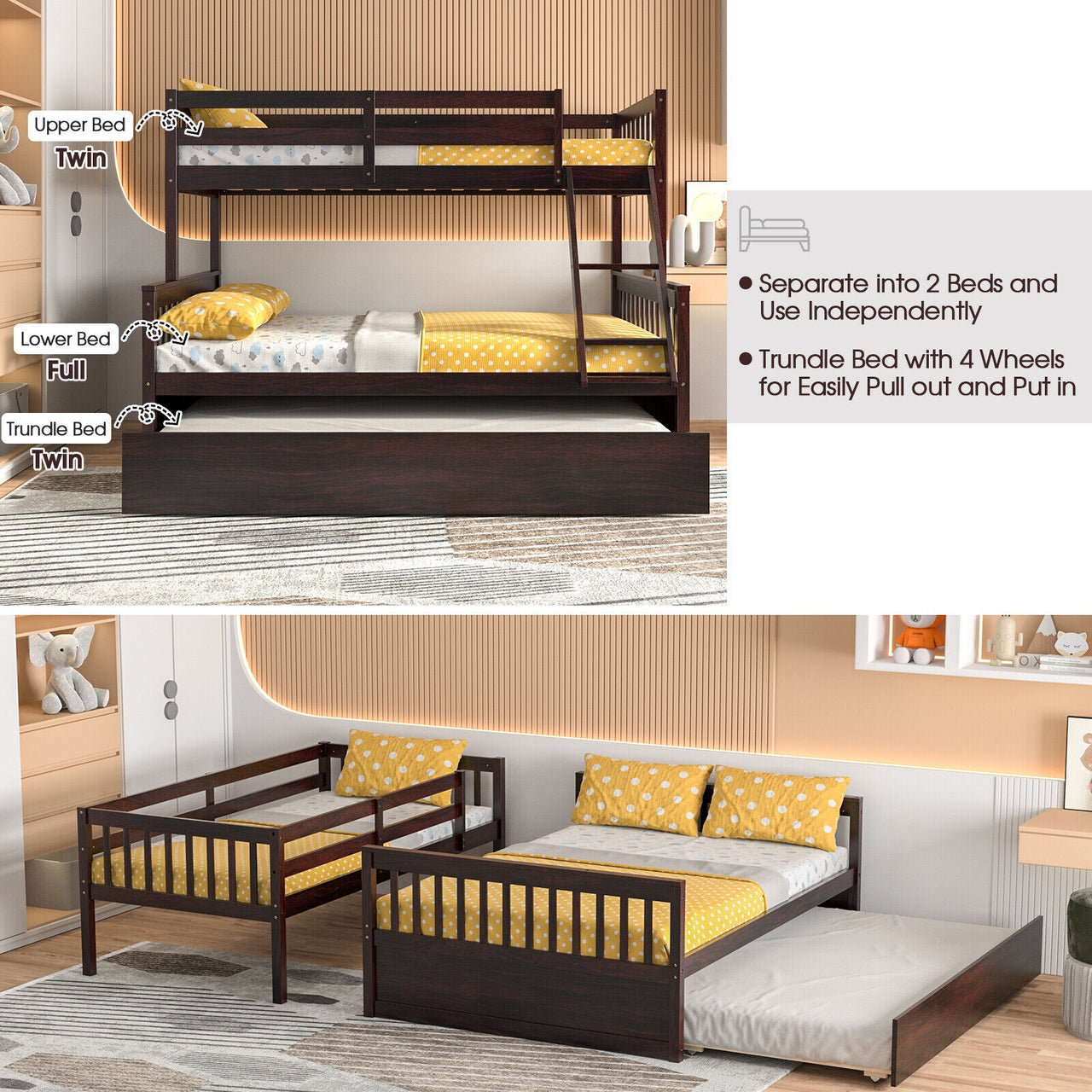 Twin Over Full Convertible Bunk Bed with Twin Trundle - Gallery View 7 of 10
