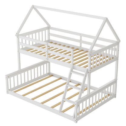 Twin Over Full Bunk Bed With Ladder, Guardrails, White Bunk Bed Frame White at Gallery Canada