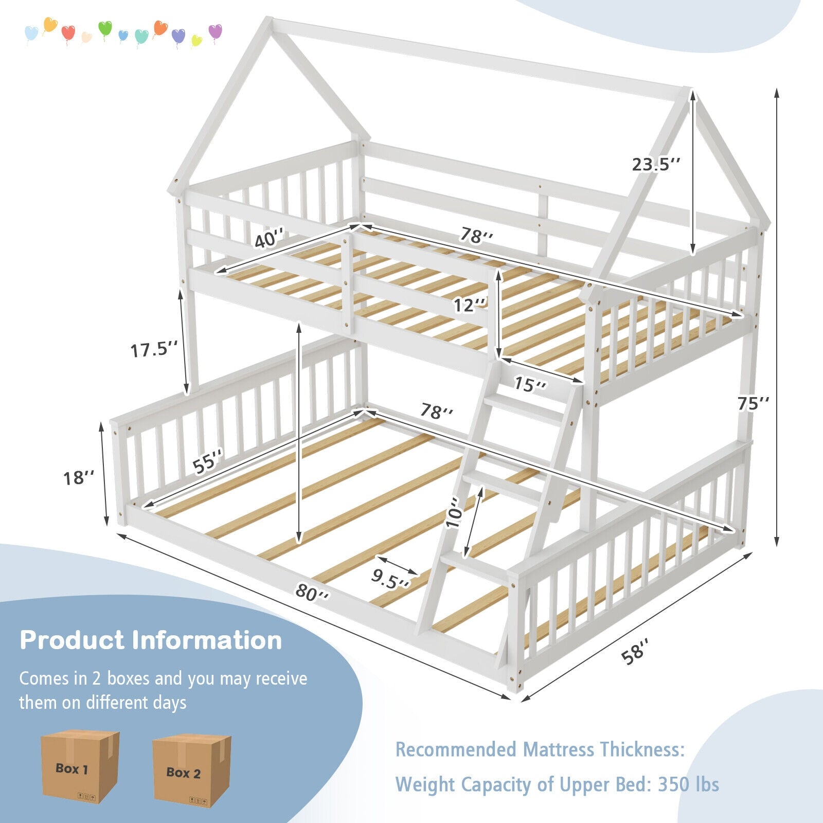 Twin Over Full Bunk Bed With Ladder, Guardrails, White Bunk Bed Frame at Gallery Canada