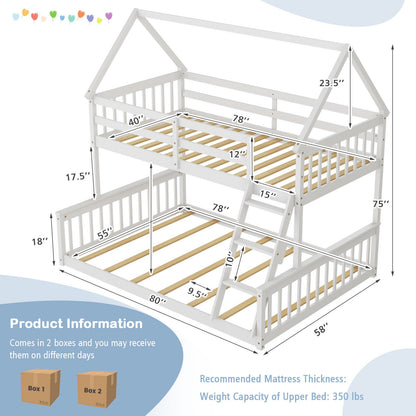 Twin Over Full Bunk Bed With Ladder, Guardrails, White Bunk Bed Frame at Gallery Canada
