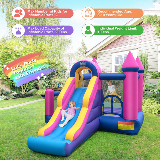7-in-1 Kids Inflatable Bounce House with Long Slide and 735W Blower, Multicolor - Gallery Canada