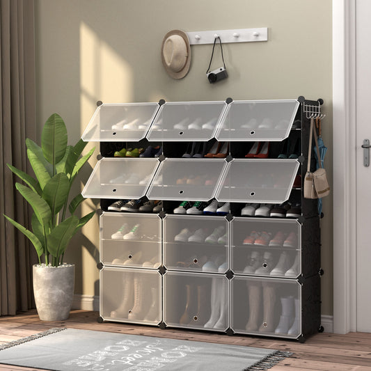 12-Cube 48 Pairs Portable Shoe Shelves with Hook, Black Shoe Racks & Storage Benches Black at Gallery Canada