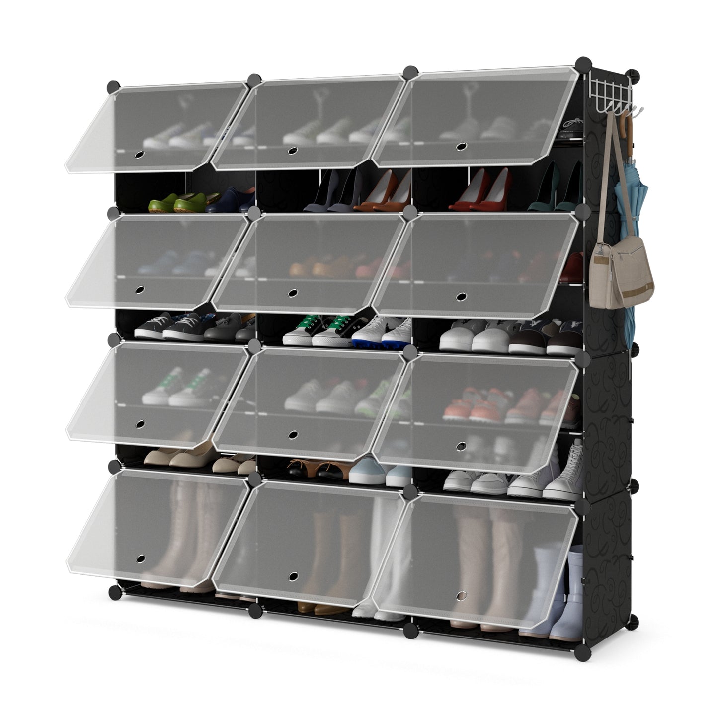 12-Cube 48 Pairs Portable Shoe Shelves with Hook, Black Shoe Racks & Storage Benches Black at Gallery Canada