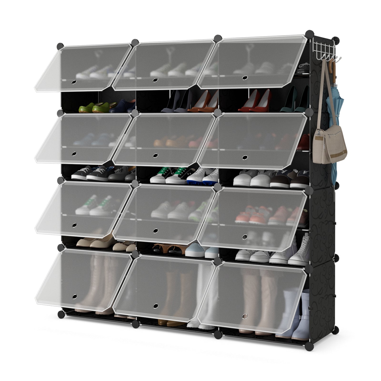 12-Cube 48 Pairs Portable Shoe Shelves With Hook, Black Shoe Racks & Storage Benches Black at Gallery Canada