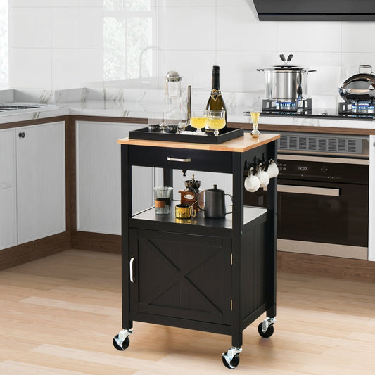 Rolling Kitchen Island Cart with Drawer and Side Hooks, Black - Gallery Canada