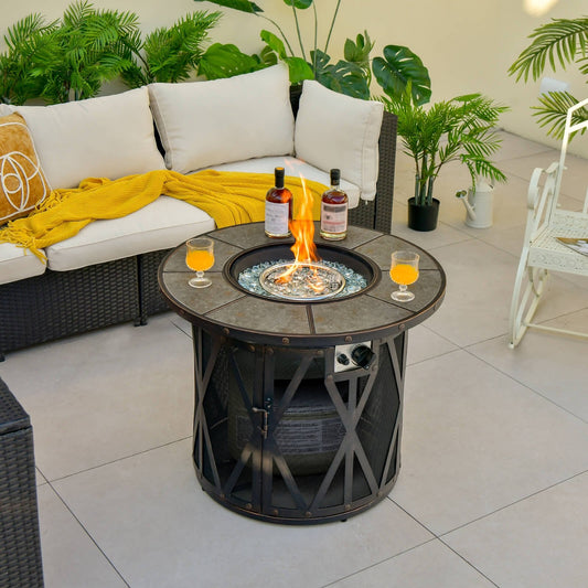 32 Inch 30000BTU Fire Pit Table with Fire Glasses and PVC Cover, Black - Gallery Canada
