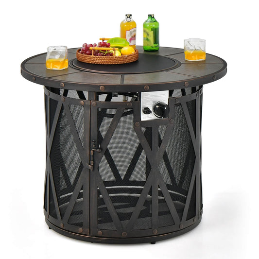 32 Inch 30000BTU Fire Pit Table with Fire Glasses and PVC Cover, Black