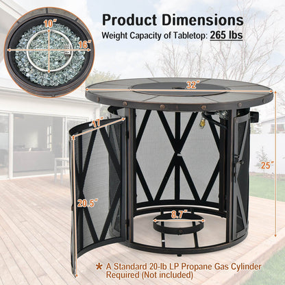 32 Inch 30000BTU Fire Pit Table with Fire Glasses and PVC Cover, Black