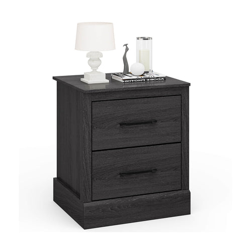 Wood Compact Floor Nightstand with Storage Drawers, Dark Gray