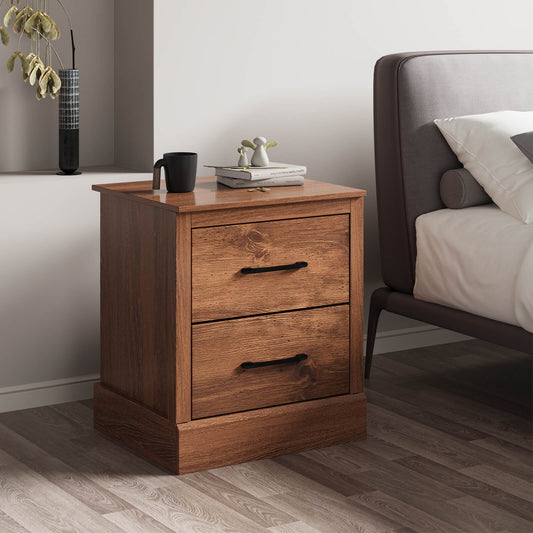 Wood Compact Floor Nightstand with Storage Drawers, Rustic Brown Nightstands Rustic Brown at Gallery Canada